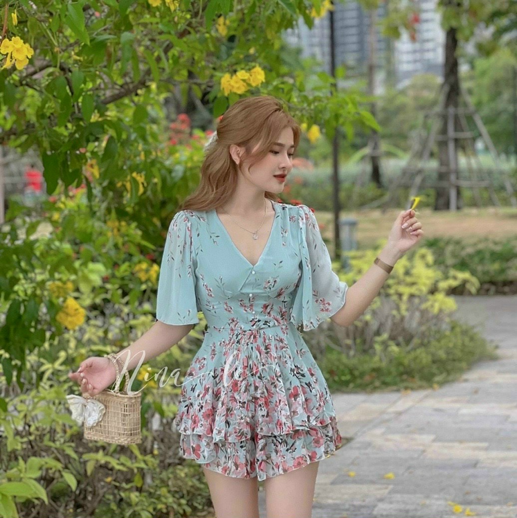 [JUM] Jum nữ hoa voan cổ V siêu xinh