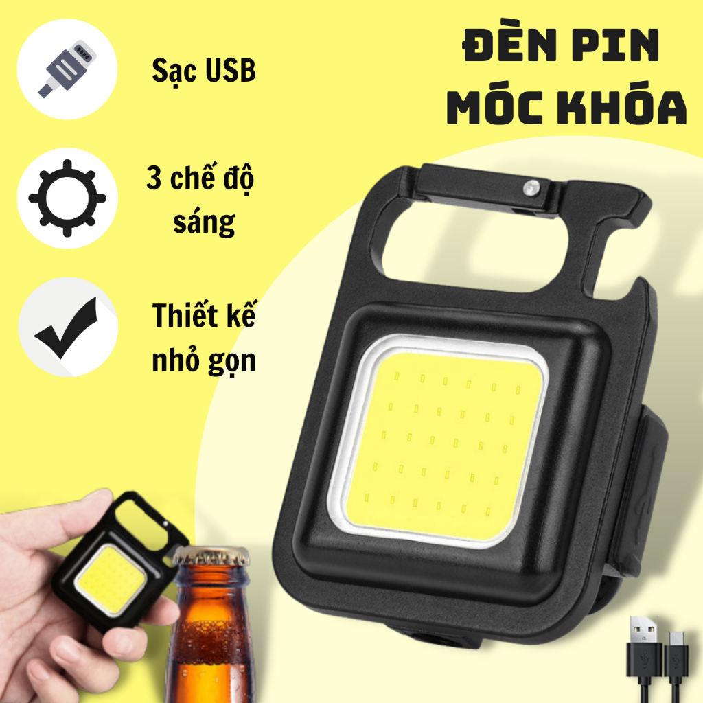 Móc khóa đèn led mini siêu sáng pin sạc - móc khóa đèn pin tiện dụng mang theo du lịch dã ngoại