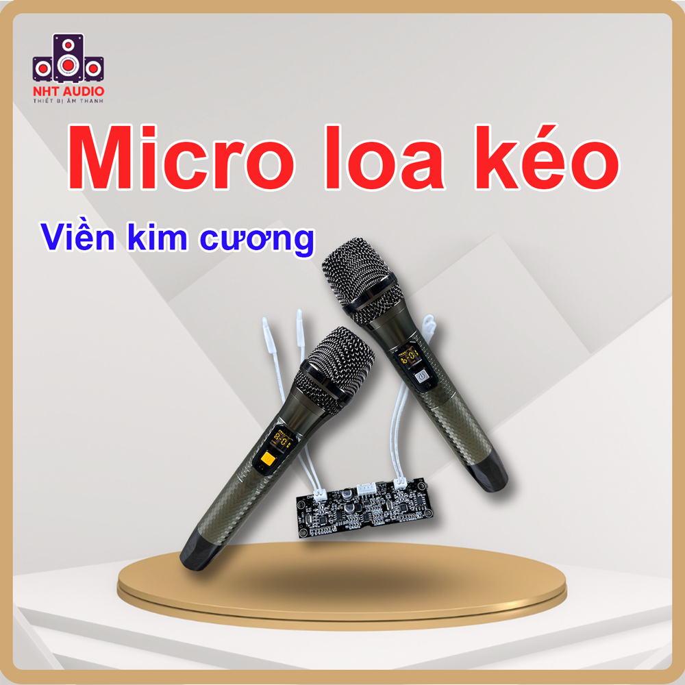Micro loa kéo viền kim cương UHF hợp kim nhôm cao cấp chống hú chỉnh tần số chỉnh âm lượng