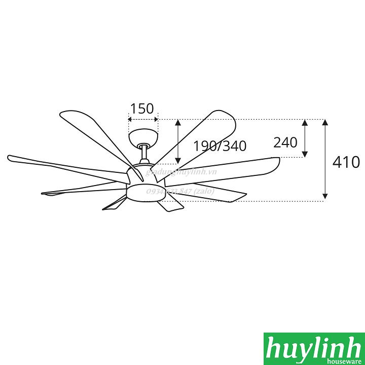 [HCM][Trả góp 0%]Quạt trần đèn LED Sinwa DC08 - 8 cánh - DC inverter