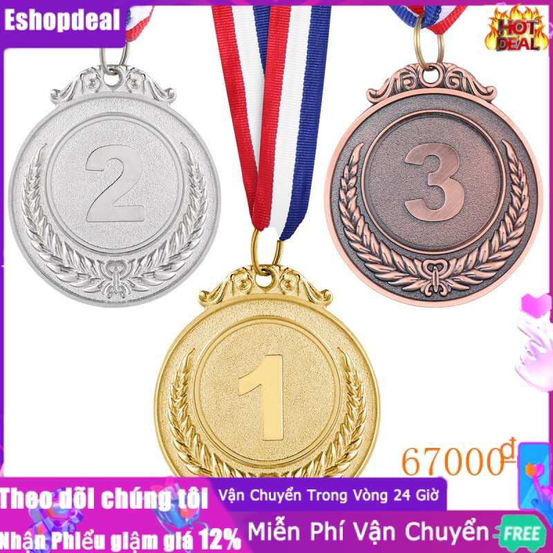 TOYANDONA 3PCS Metal Award Medals with Neck Ribbon Gold Silver Bronze Olympic Style for Sports Academics or Any Competition Diameter 5.1CM Small Wheat Pattern 123