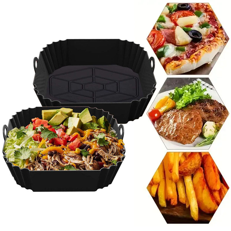 【Innovative】 1pc Air Fryer Pot Tray With Handle, Square Air Fryer Baking Pan, Reusable Air Fryer Liner For Kitchen Baking
