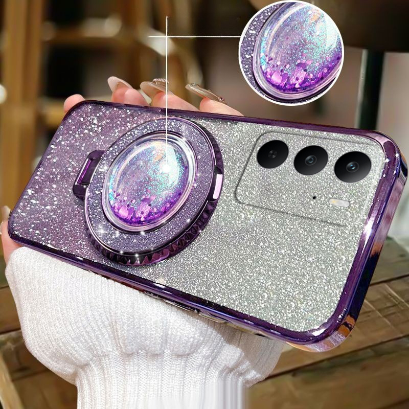 New Phone case Realme C75 C67 C65 Back cover with Liquid Glitter Quicksand hourglass Stand Holder Luxury Shiny Gradient Plating Girls Slim For Realme C75 C67 C65 case.
