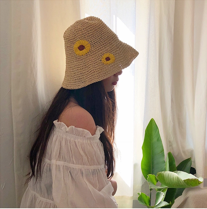 Mũ Bucket cói mềm thuê hoa cúc Daisy