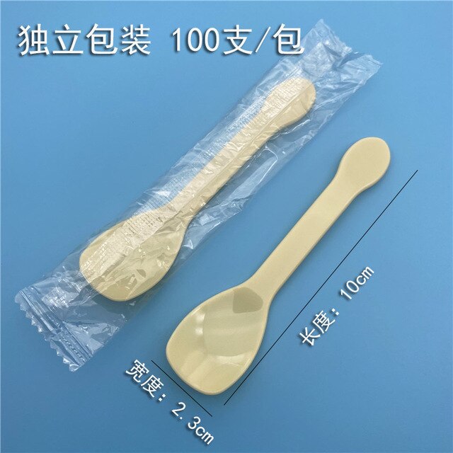 100 Piece Individually Packaged Disposable Plastic Spoons and Hard Spoons for Ice Cream, Dessert, Cake, and Food Grade Spoons