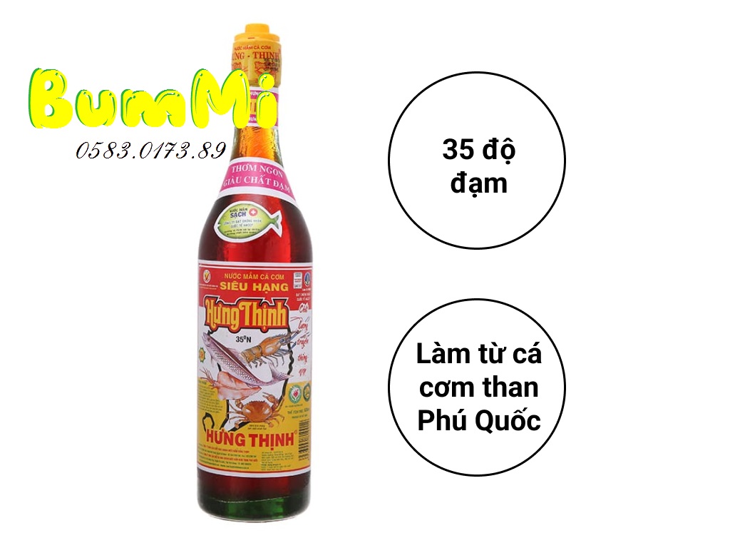 Nước mắm Hưng Thịnh chai thủy tinh 35 độ đạm 620ml