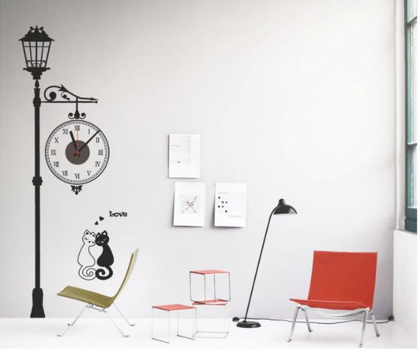 Tranh dán tường kèm đồng hồ độc đáo