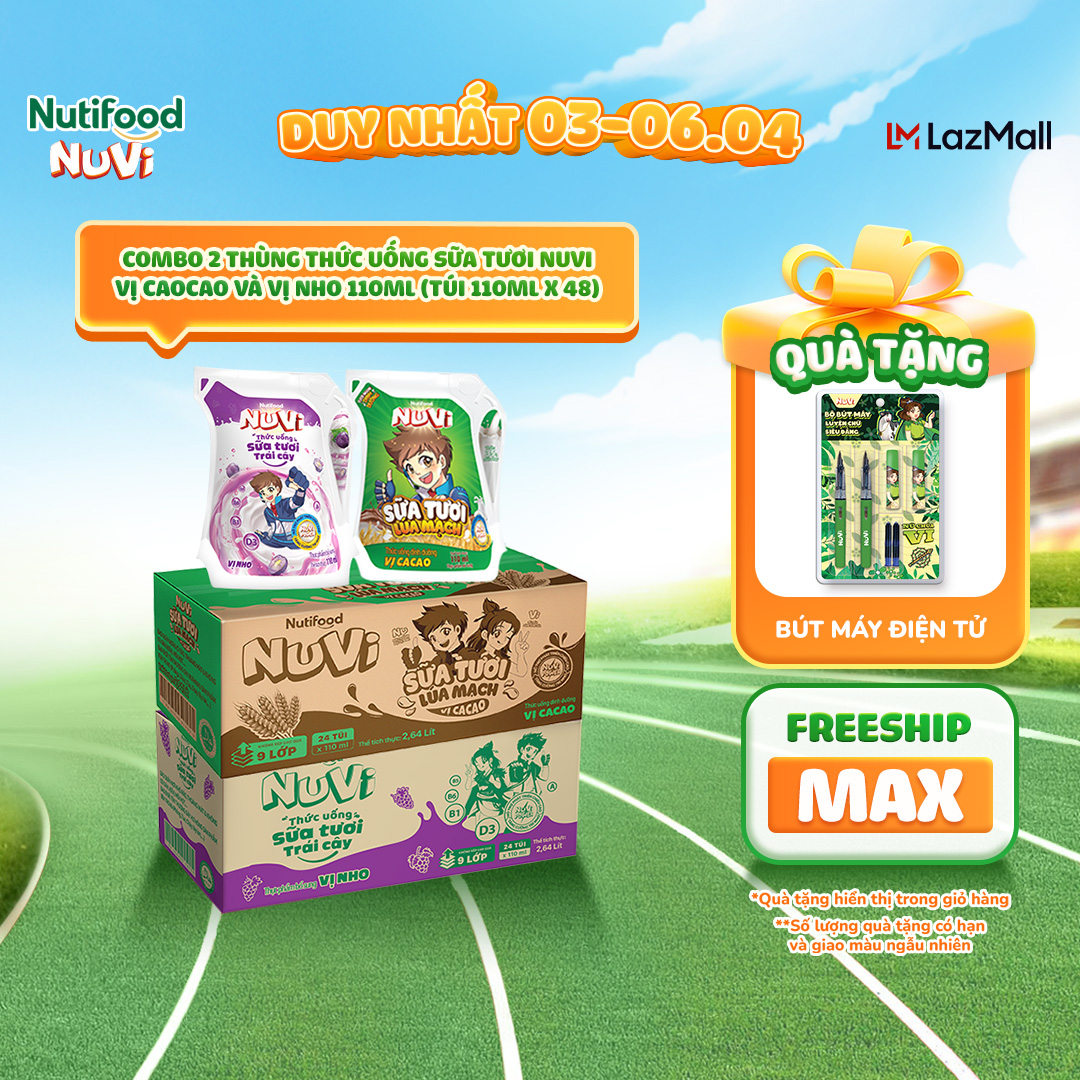 NuVi Combo 2 Thùng Thức Uống Sữa Tươi Trái Cây 110ml (110ml x 48 gói)