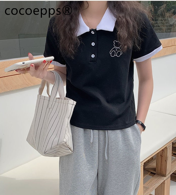 COCOEPPS t shirt for women Women's Polo Neck Short Sleeve T-Shirt Square Neck Summer Cute Top