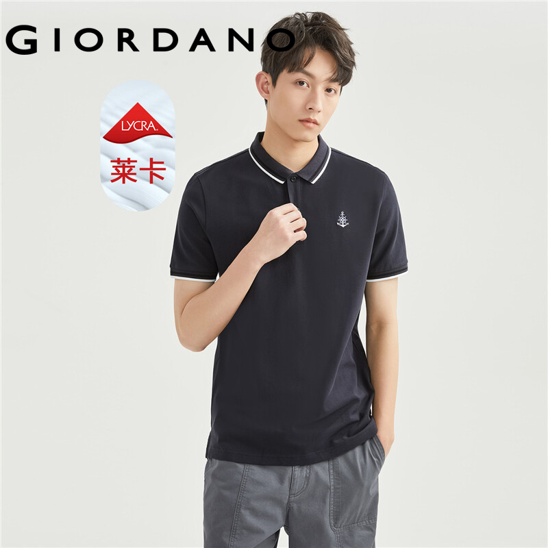GIORDANO Men Polo Shirts Anchor Embroidery Summer Polo Shirts Contrasting Short Sleeve Fashion Casual Polo Shirts 13014301