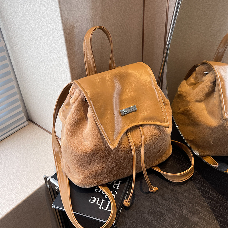 C&K niche design plush women's backpack New popular and popular backpack Mini furry backpack