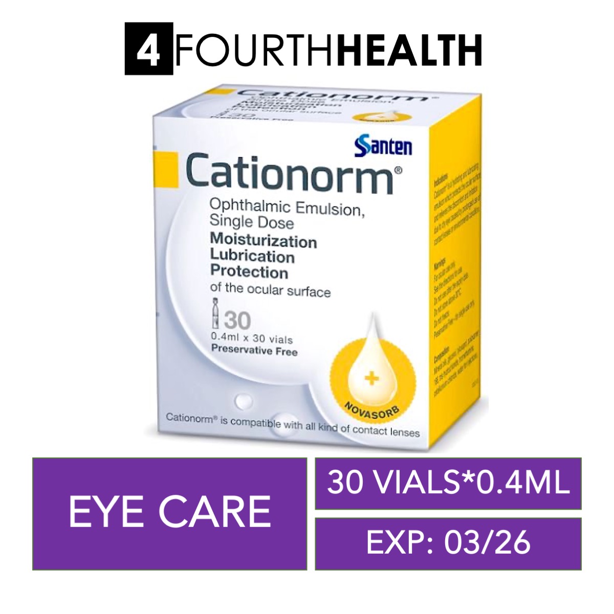 Cationorm Opthalmic Emulsion 30 X 04ml Vials Exp Mar 2026 Lazada Singapore 2780