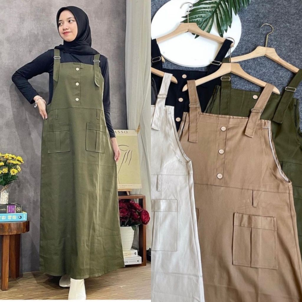 Baju Overall Rok Overall Hijab Casual Netta Set Overall Setelan