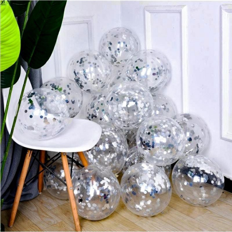 Set 10 Bóng Bay Mix Màu siêu nhũ bóng 2 lớp bóng chorme bóng trong suốt kim tuyến