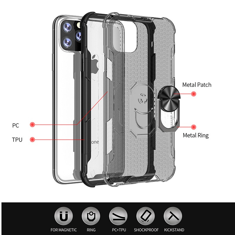 Phone Case for OPPO Reno 13 Pro Back Cover Clear Beehive Design Air Cushion Sorption Buckle Bracket Ring Transparent Casing for OPPO Reno 13F Cover Cases.