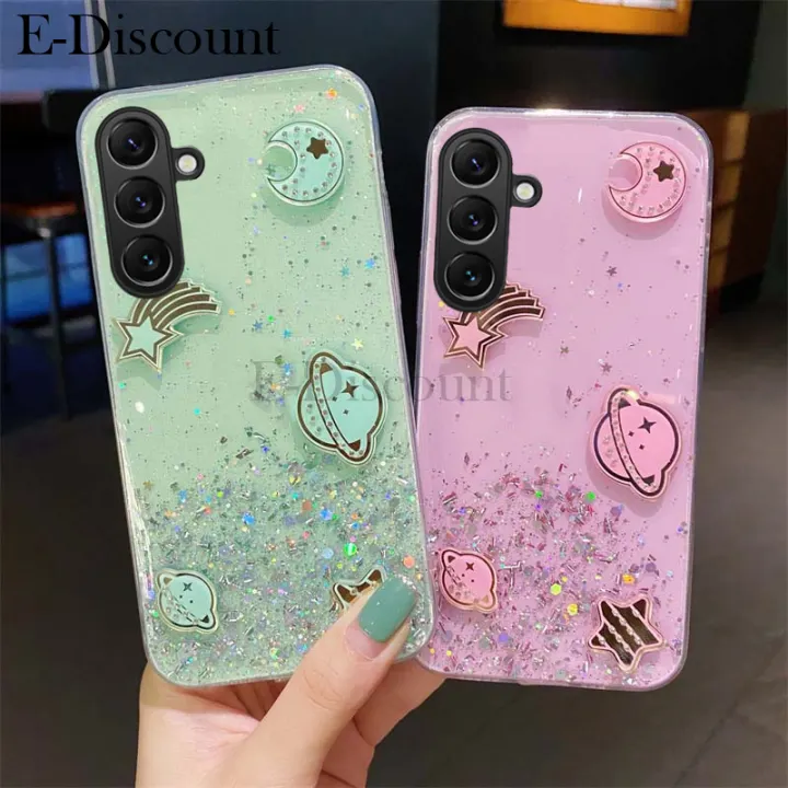 New Phone case Galaxy S24 FE 24 Plus ultra Back cover Sparkling Soft Transparent Silicone Space Planet Stars Moon Girl Anti Fall For Samsung S24 Ultra S24 FE Phone cases