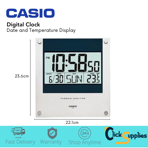 Casio Digital Wall Table Clock with Date and Temperature Display ID11S