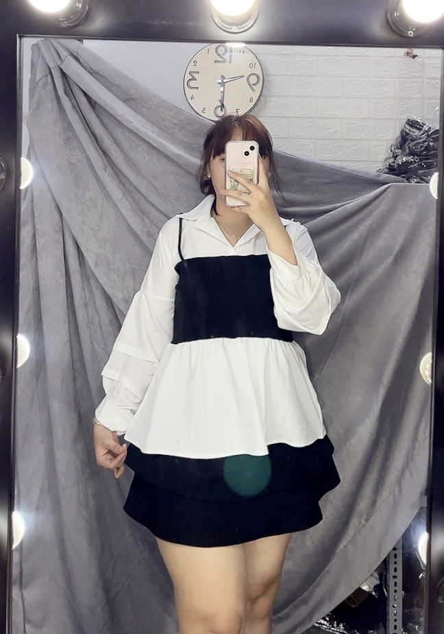 (Freeship) Áo sơmi phối babydoll nữ chất lụa phối cotton BIGSIZE.