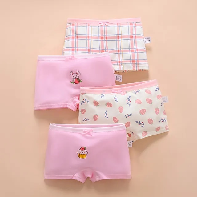 4pcs/Lot Cartoon Panties Cotton Short Pants Girls' Underwear Suit