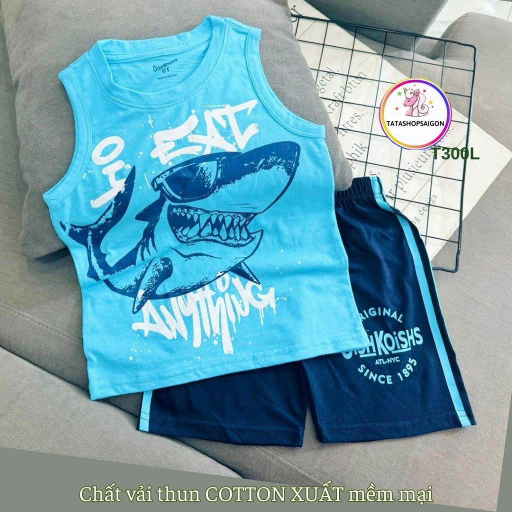12 đến 40kg - Đồ bộ bé trai - Bộ ba lỗ sát nách cho bé trai size đại thun cotton mát mùa hè T300