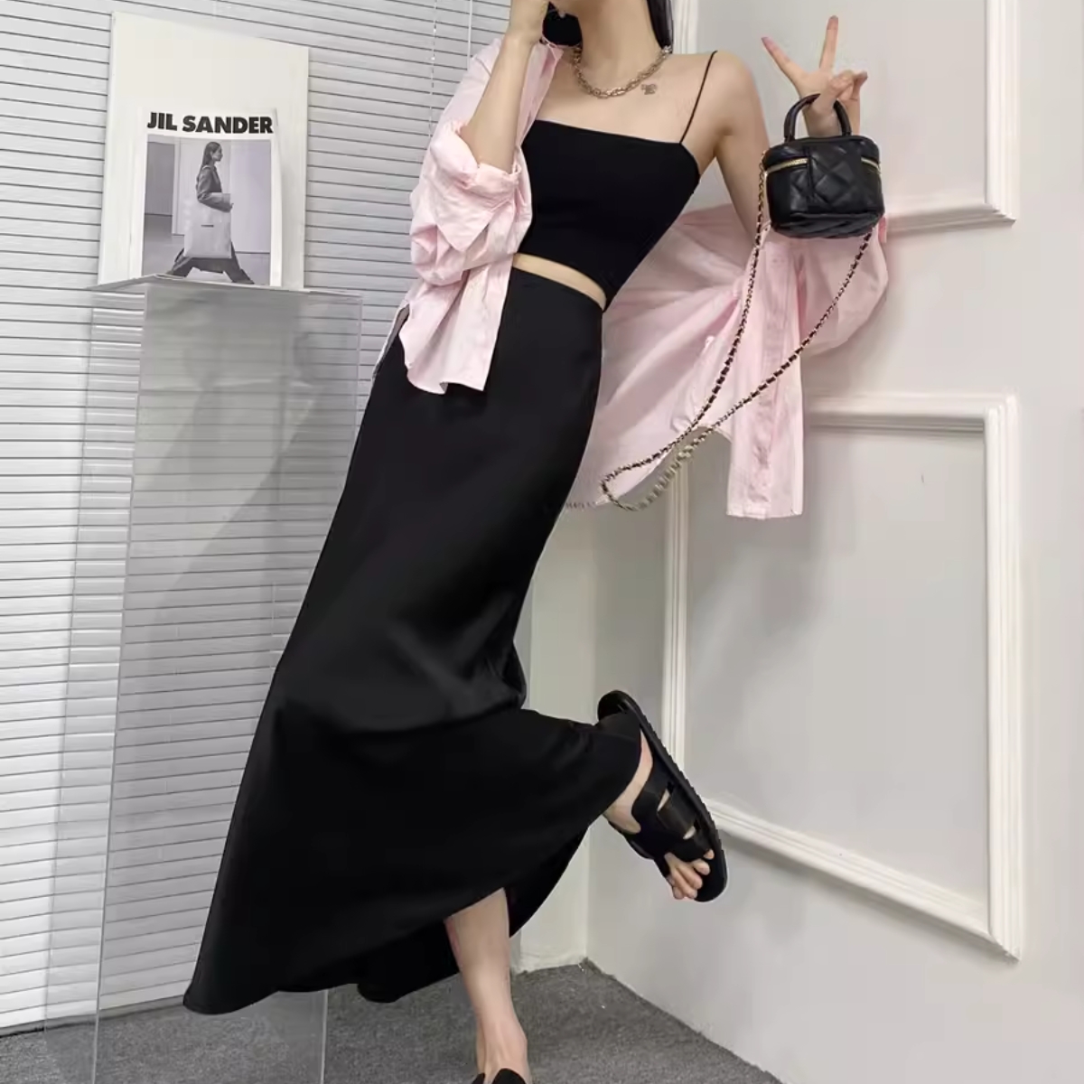 Chân Váy Lụa Dáng Dài PINKSTORE29 Kiểu Tiểu Thư Sang Chảnh C085