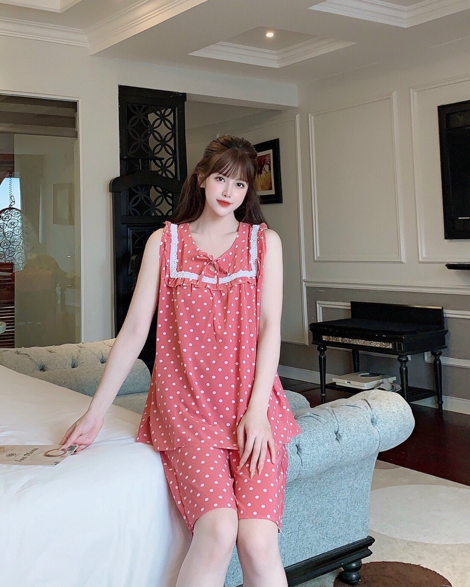 Bộ đồ bầu mùa hè chấm bi sát nách chất mát