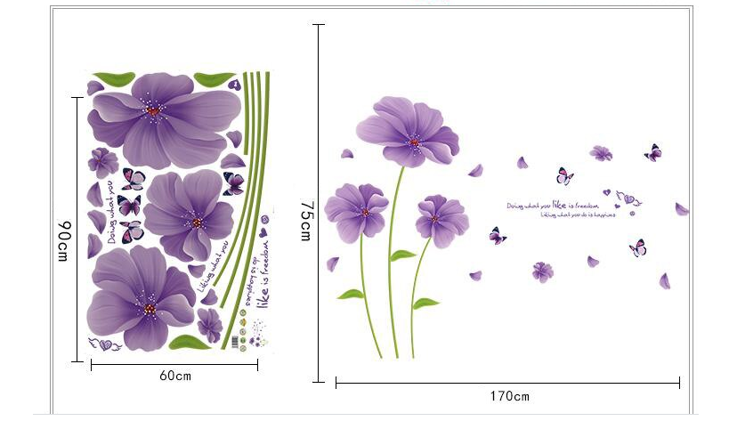 [HCM]DECAL DÁN TƯỜNG ĐÔI HOA 5 CÁNH TÍM