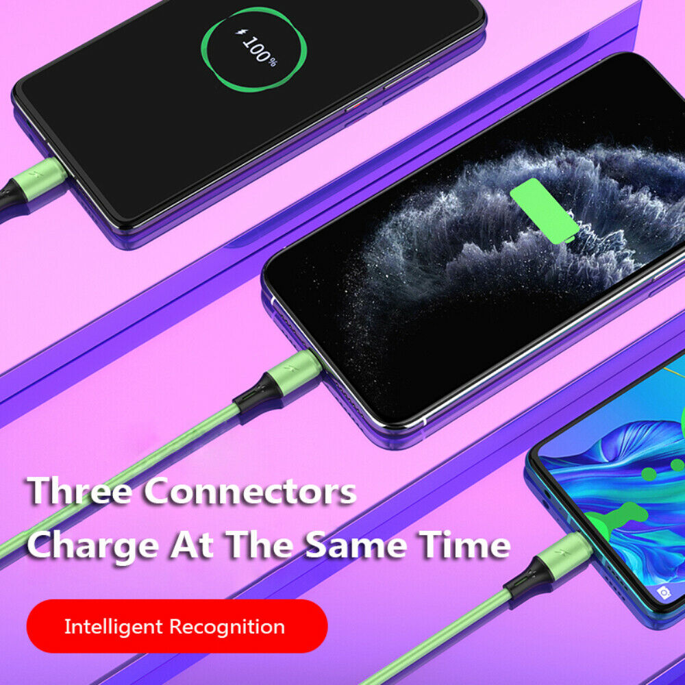 3 In 1 Universal Fast Charging USB Cable Liquid Soft Silicone Fast Charge Line USB Cable USB-C Data Transmission Line for Android Compatible with Apple Type-C