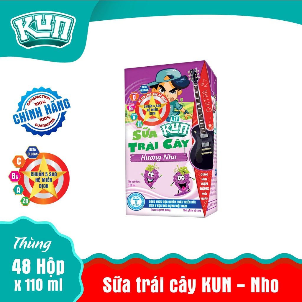 Thùng 48 hộp 110ml sữa trái cây kun nho