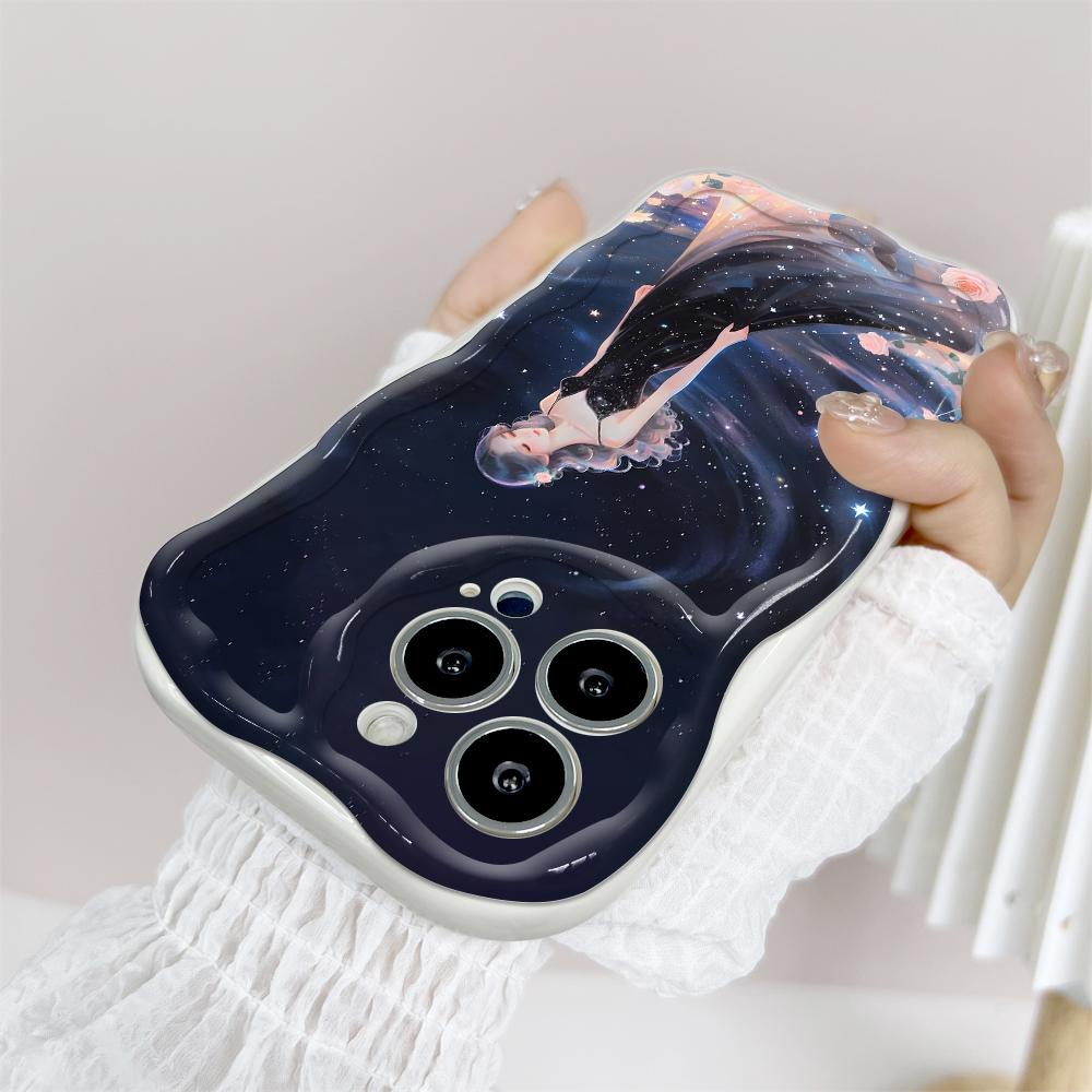 FELMYST%20for%20Redmi%2014C%20Back%20Cover%20Starry%20Sky%20Black%20Skirt%20Girl%20Cream%20Texture%20Wavy%20Edge%20Soft%20Silicone%20Phone%20Case%20-%20Image%206