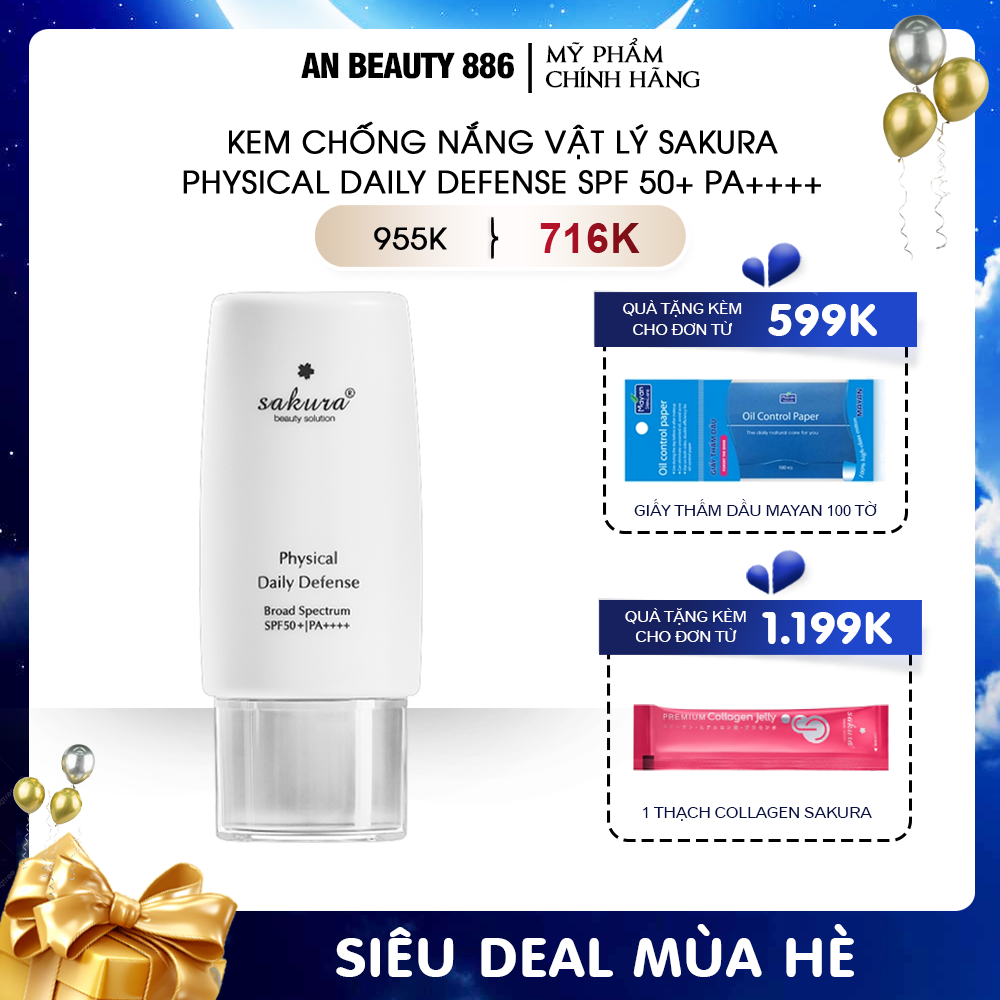 Kem chống nắng vật lý Sakura Physical Daily Defense SPF50+ PA++++ 60gr