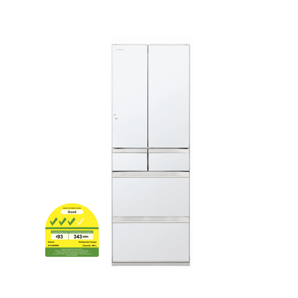 HITACHI R-HV490WS-XW 485L 6 DOOR FRIDGE CRYSTAL WHITE 3 TICKS