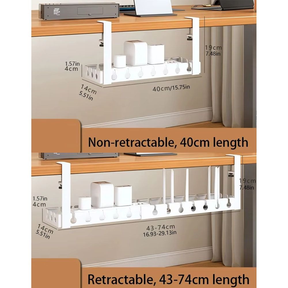 Hanging Shelf Extendable Under Desk Cable Management Tray No Drilling ...