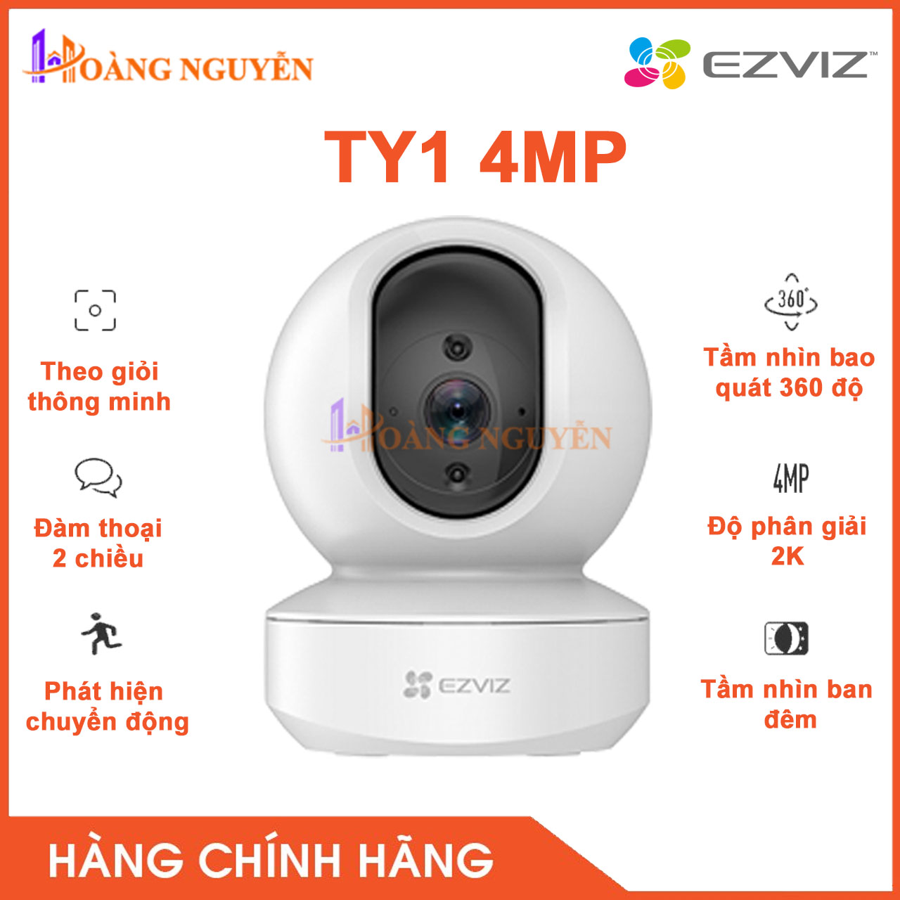 Camera ezviz ty1 4mp 2k siêu nét - xoay 360 độ - đàm thoại 2 chiều - theo dõi chuyển động - công nghệ hoàng nguyễn