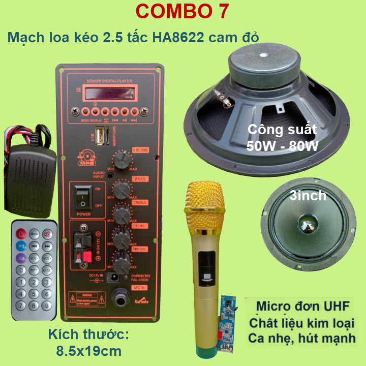 Mạch loa kéo 2.5 tấc đơn HA8622 cam đỏ