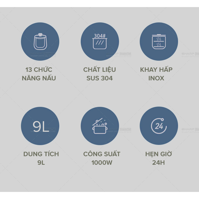 [ GENUINE SHARP ] Sharp Multifunction Cooker 9L Capacity, Stainless Steel Material Good Heat Resistant, 13 Pre-programmed Cooking Functions, Comes With 3 Accessories Porcelain Pot, Stainless Steel Steamer Tray, Stainless Steel Rack, Glass Cover Strong Str