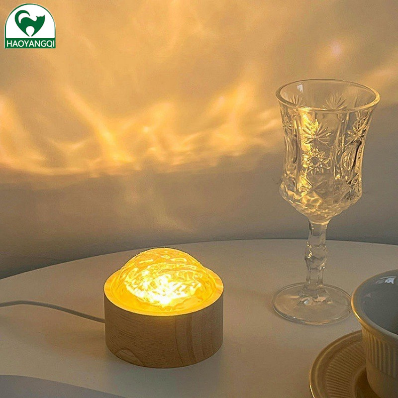 Light and shadow table lamp rotating water print light Nightlight projection auroral flame bedside ambiance lamp bedroom gift