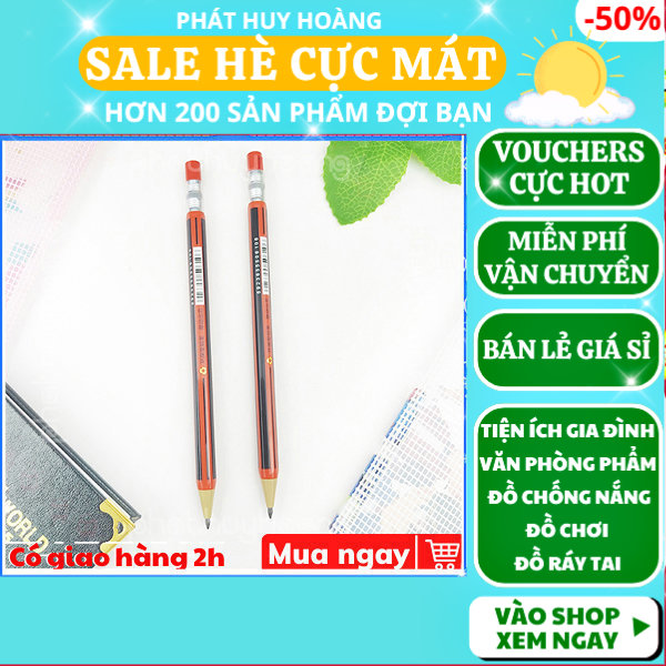 Combo Bút chì bấm 2B ngòi to 2.0 kèm 20 ruột bút giá rẻ cực tốt, bút chì ngòi bấm 2b thân nhựa mẫu phổ thông, bút chì kim bấm ngòi to 2b cực bền, bút kim ngòi loại to, viết chì bấm ngòi loại lớn 2b, đồ dùng học tập, Phát Huy Hoàng