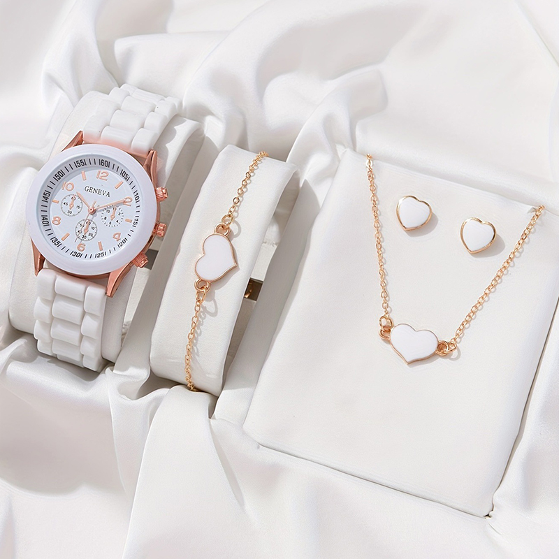 5Pcs/set Fashion Women Watch Round Dial Classic Watches Women Simple Clock& Jewelry Set For Female Gift