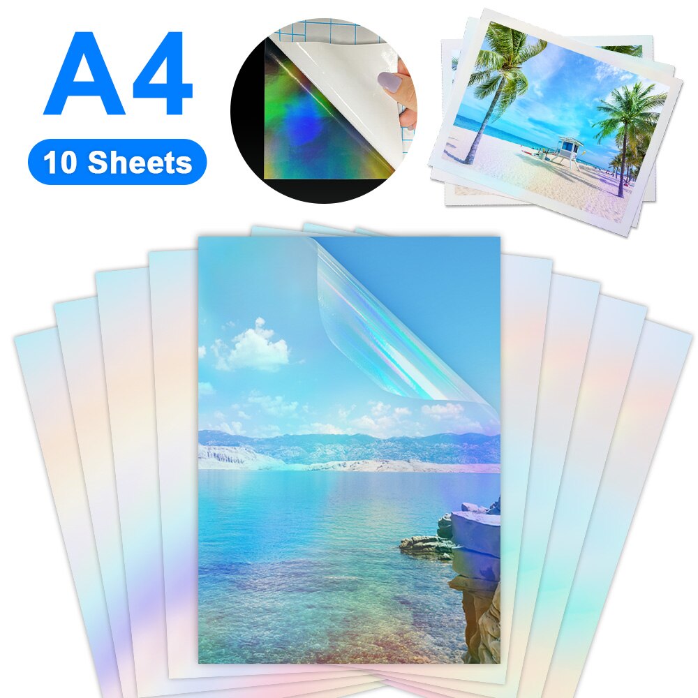 10 Sheets A4 Self-Adhesive Cold Laminating Film Waterproof Transparent Shiny Stars Dots DIY Package Card Photo Holographic Film