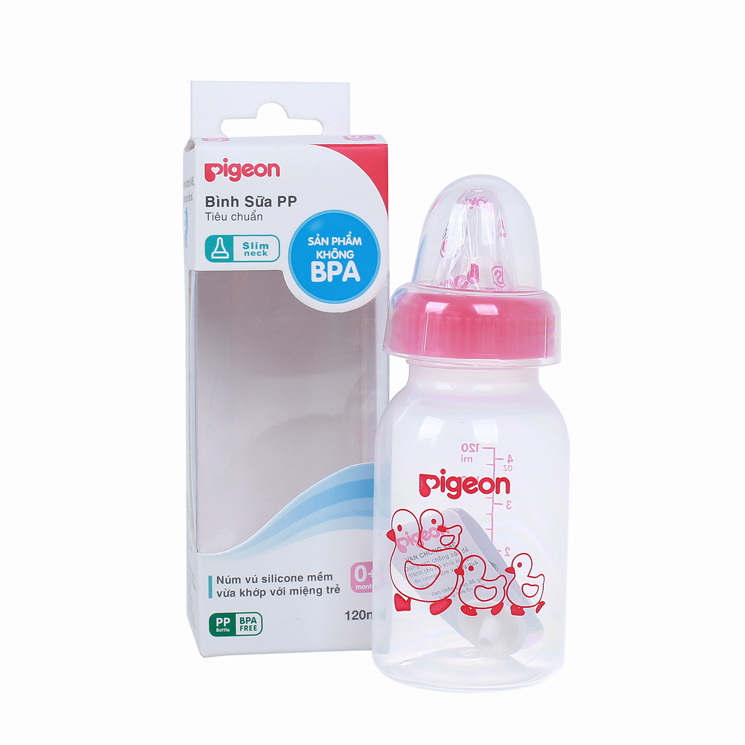 Bình sữa Pigeon 120ml/240ml cổ hẹp (> 0 tháng)
