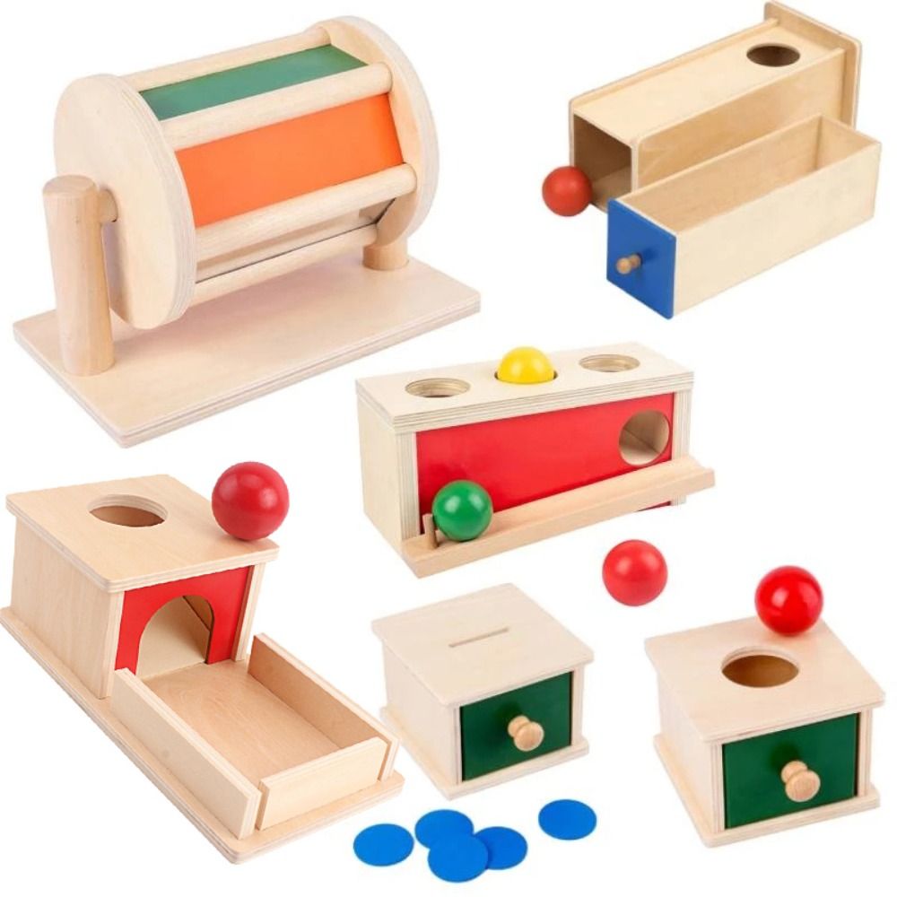 Zhi li 1 set preschool training montessori object permanence box round - ảnh sản phẩm 1