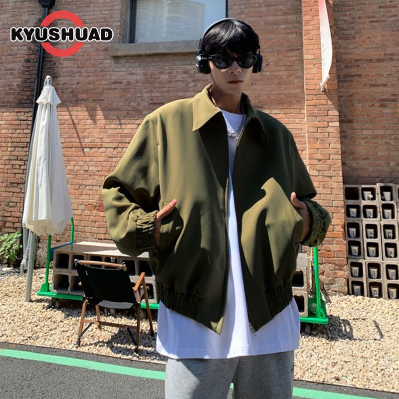 KYUSHUAD Men's zipped solid color cropped jacket Versatile business casual jacket