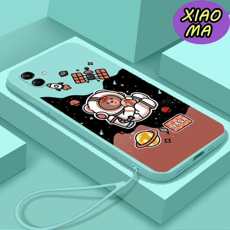 For Samsung A04 CellPhone Case Cute Bear Universe Moon Pattern Candy Color Phone Case