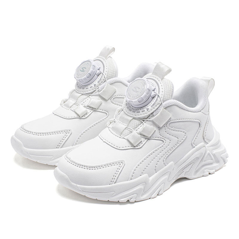 AMILA Children's sports shoes, leather children's white shoes, swivel buckle middle and large children's EVA soft-soled sports shoes