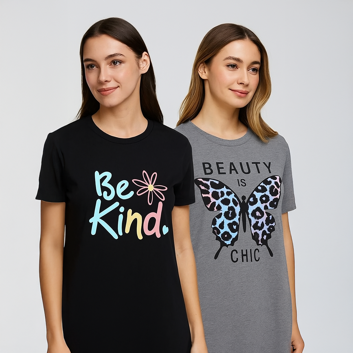Pack of 2 Printed Cotton Full Sleeve T Shirt For Women and Girls Casual Summer Wear Soft Breathable Fabric For All Day Comfort