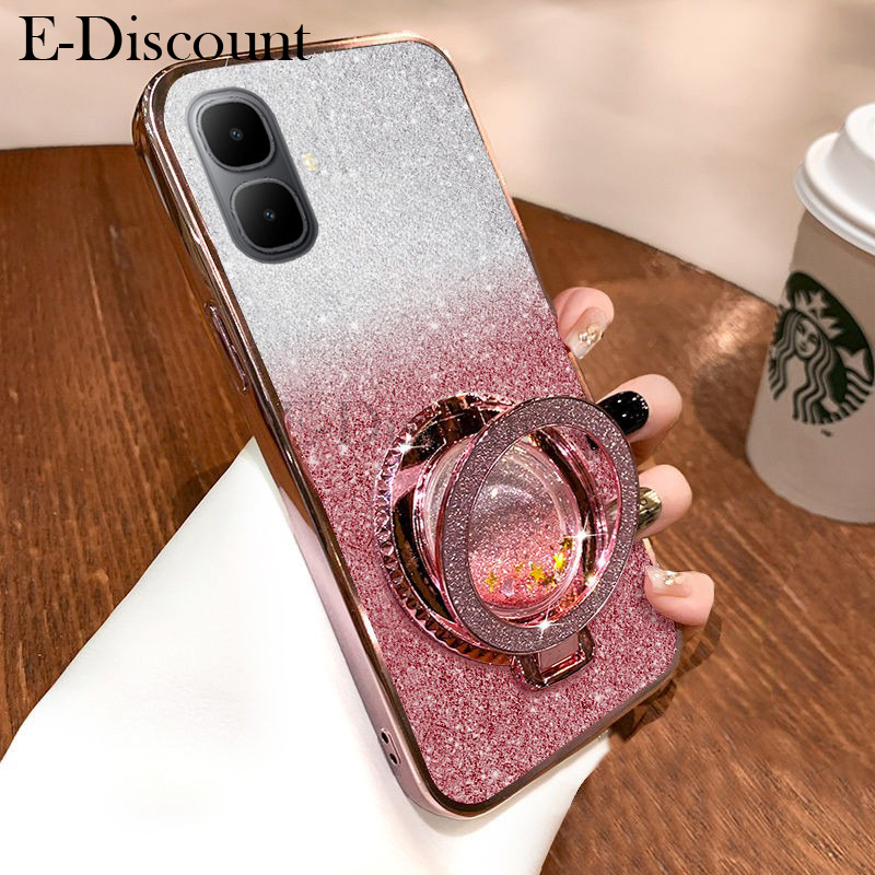 New Phone case Tecno Spark Go2 POP10 Back cover with Liquid Glitter Quicksand hourglass Stand Holder Luxury Shiny Gradient Plating Girls Slim for Tecno Spark Go 2 POP 10 case.
