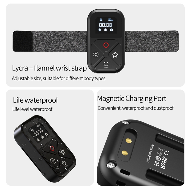 Smart Wireless Remote Control Waterproof Camera Controller for Go Pro Hero 8/9/10 MAX Remote Bluetooth-Compatible Durable Durable in Use Black