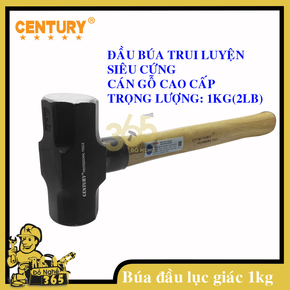 Búa đầu lục giác 1Kg (Cán gỗ) CENTURY  -