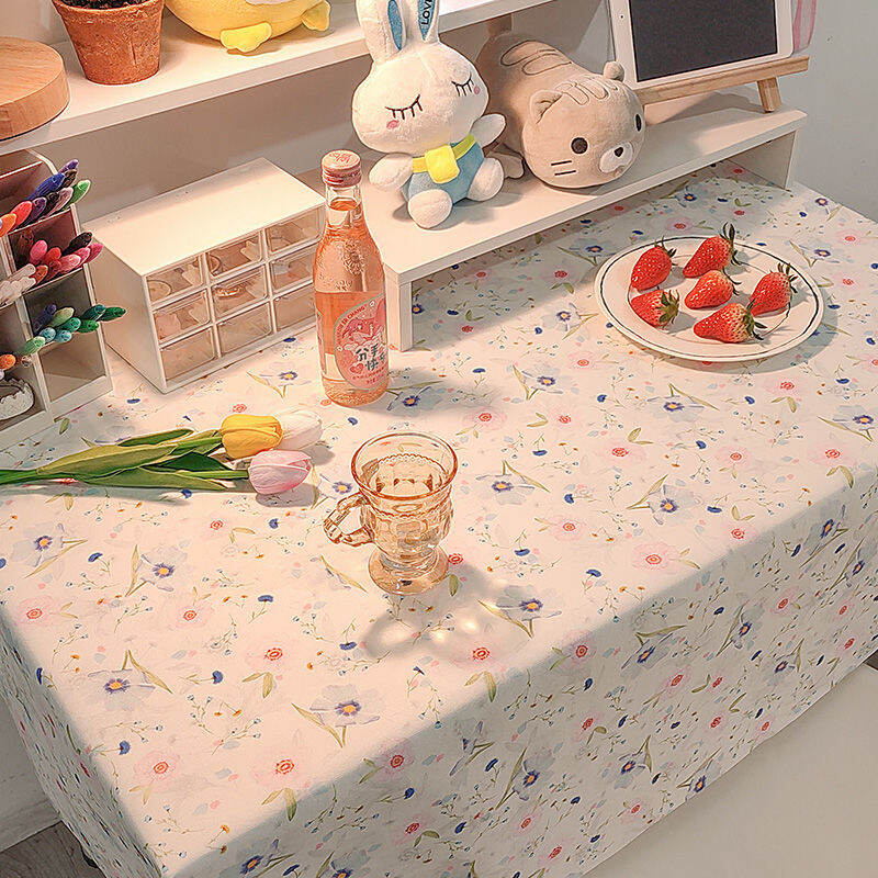 Lovehome Floral Plaid Tablecloth 2 4 6-Seater Rectangular Dining Table Cover Dustproof Desk Table Cloth